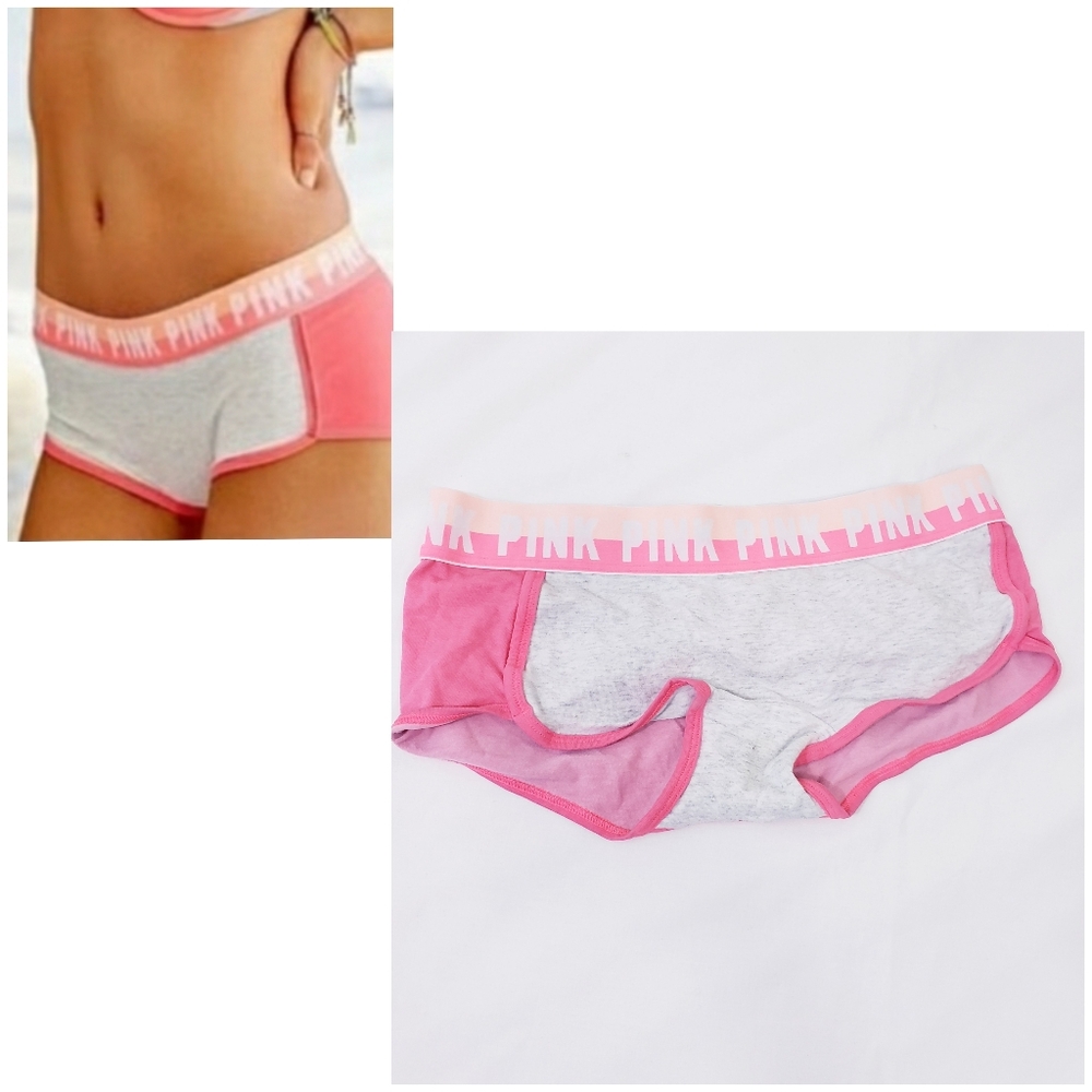 PINK Victoria's Secret Boyshort Panty Gray Pink Size Small Pre Owned